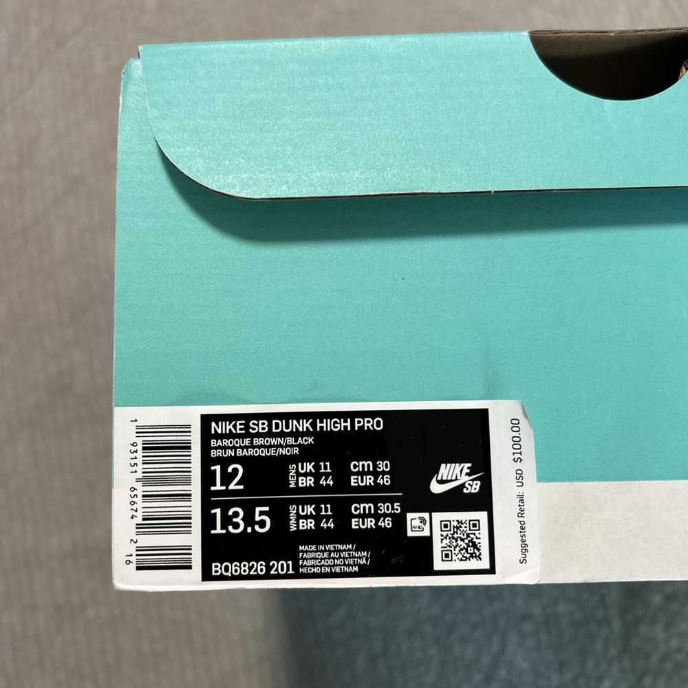 Nike Dunk SB Pro High Baroque Brown Size 12 - New in Box StockX Authentic - Picture 2 of 8